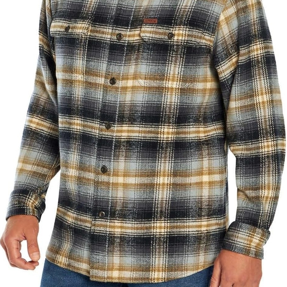 Orvis Navy and Cream Plaid Flannel Shirt